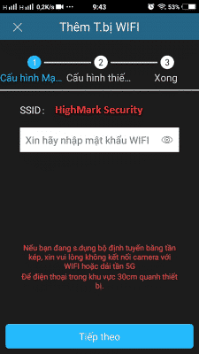 Nhập mật khẩu WIFI nơi đang thiết lập cấu hình camera IP Wifi KBvision
