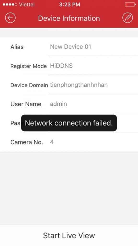 Network connection failed