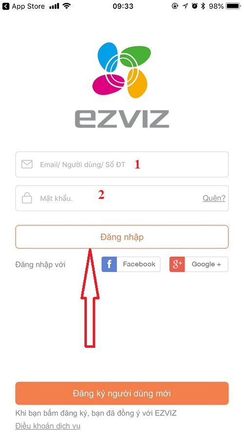 Điền tài khoản Ezviz