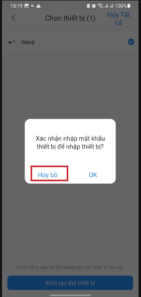 Click hủy bỏ