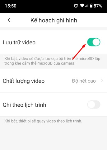 Bật lưu trữ video