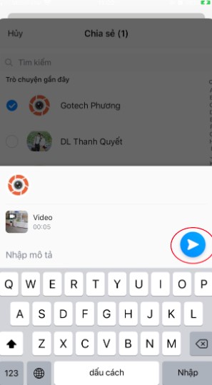 Chọn đối tượng cần chia sẻ và gửi