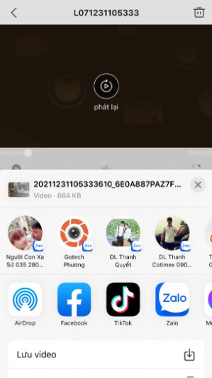 Có thể chia sẻ video qua Zalo, facebook,