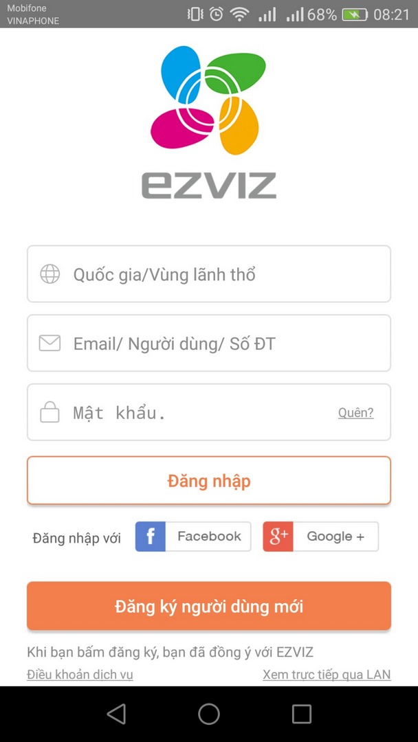 Đăng ký hoặc đăng nhập phần mềm EZVIZ
