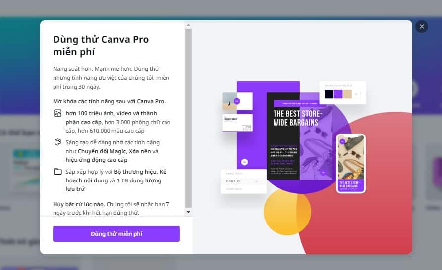 Dùng thử Canva Pro miễn phí.