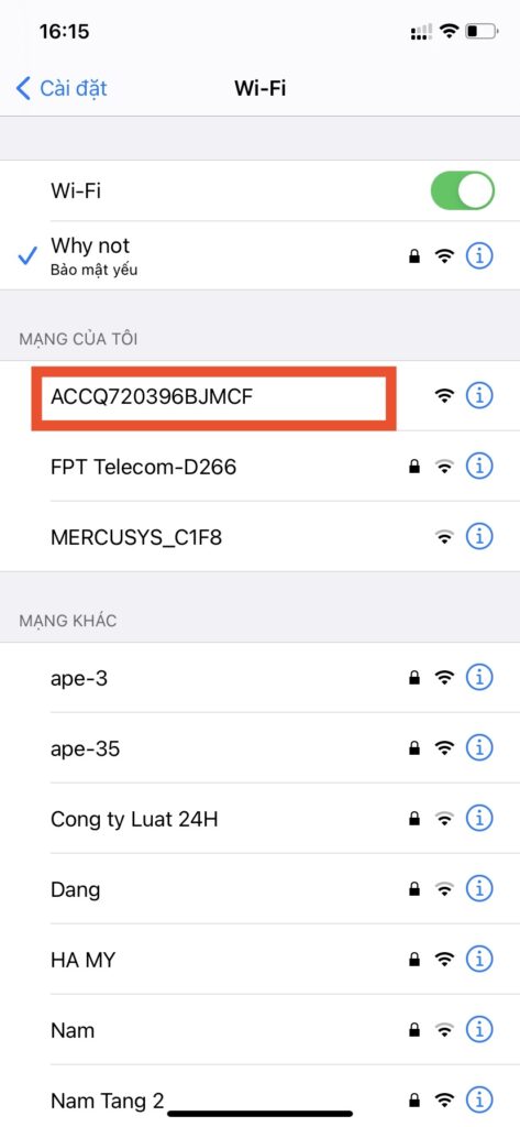 Kết nối với wifi nội bộ