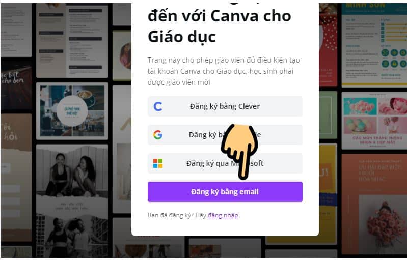 Nhấn Đăng ký bằng Email