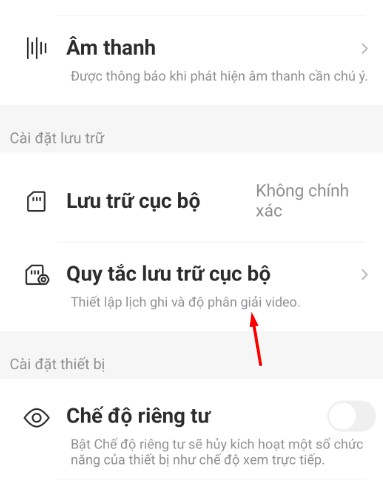 Nhấn Quy tắc lưu trữ cục bộ