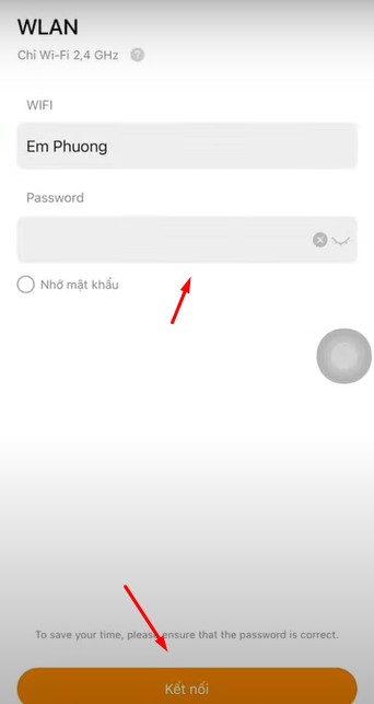 Nhập mật khẩu và kết nối