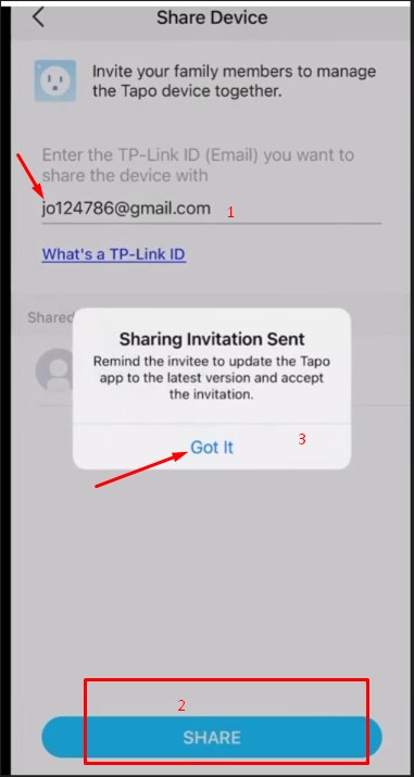 Nhập vào TK email bạn muốn share