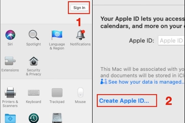 chọn Sign In sau đó nhấn Create Apple ID
