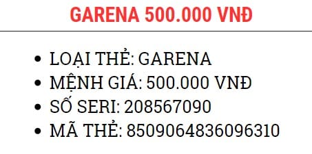 Ảnh Cạc Garena 500K Chưa Nạp Mới Nhất Free