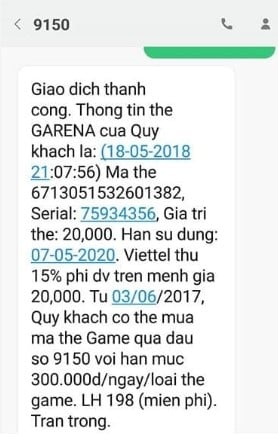 Ảnh Nạp Thẻ Garena Thành Công SMS