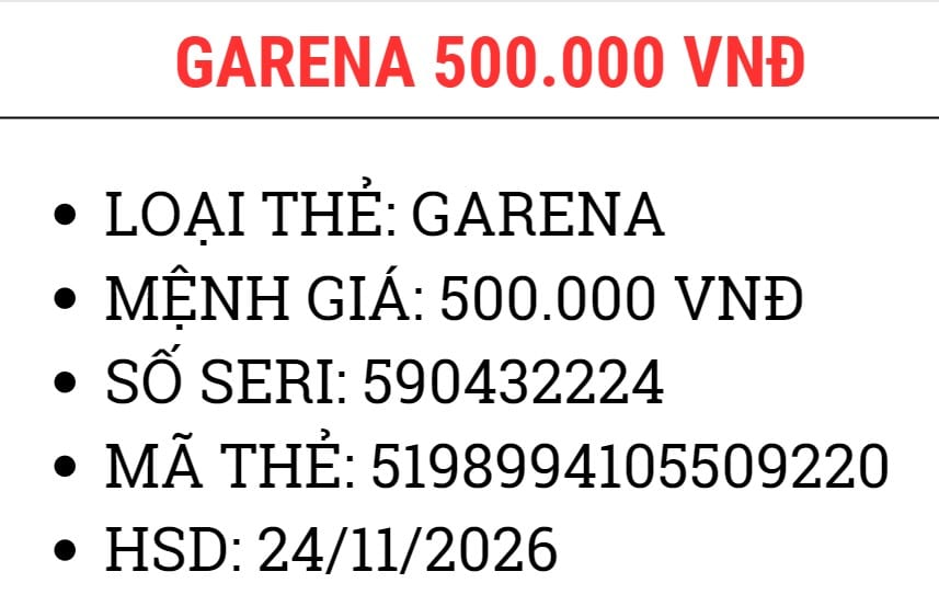Ảnh Thẻ Card Garena 500K