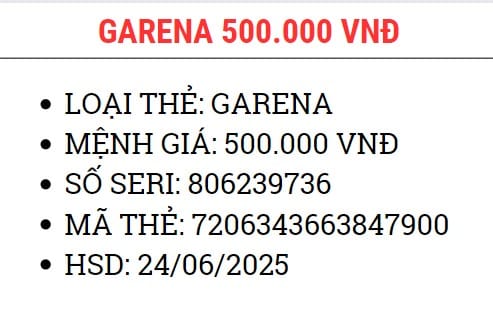 Ảnh Thẻ Garena 500K Chưa Nạp Free