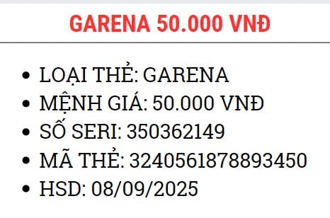 Ảnh Thẻ Garena 50K Có Seri