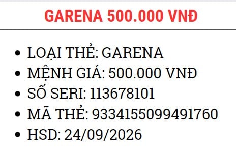 Ảnh Về Thẻ Garena 500K Chưa Nạp
