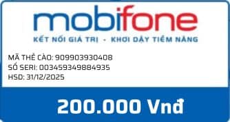 Ảnh thẻ cào Mobifone mệnh giá 200.000 vnđ