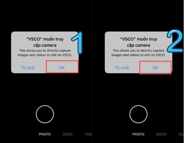 Cấp quyền cho ứng dụng VSCO truy cập camera và thư viện ảnh