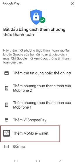 Chọn thanh toán bằng momo