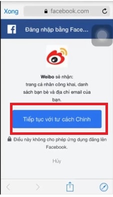 Chọn tiếp tục với tư cách