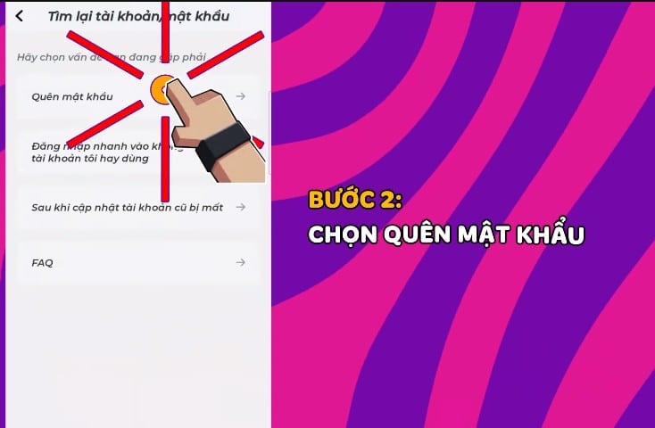 Click chọn quên mật khẩu