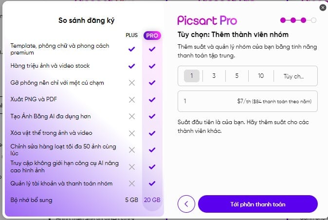 Click chọn tới phần thanh toán