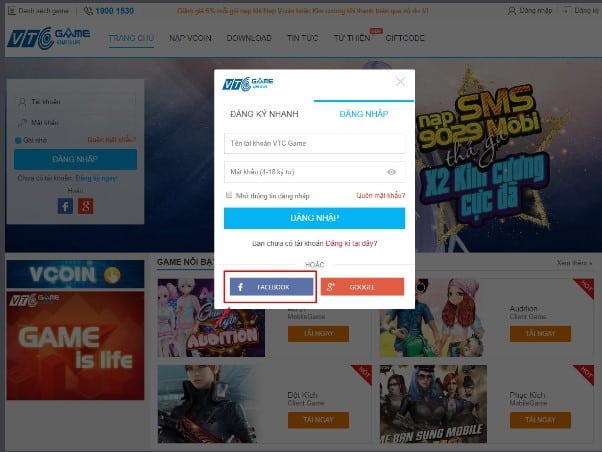 Đăng nhập vào website VTC