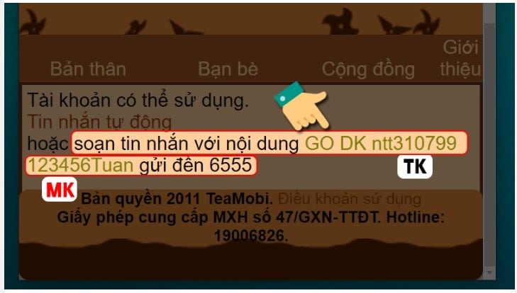 Gửi tin nhắn để đăng ký