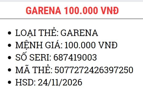 Hình Ảnh Card Garena 100K Miễn Phí