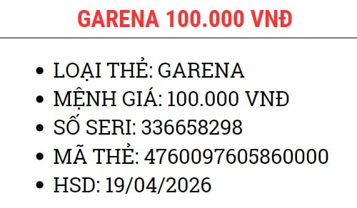 Hình Ảnh Về Card Garena 100K