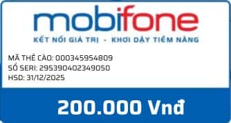 Hình thẻ cào Mobifone mệnh giá 200.000đ