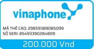 Hình thẻ cào Vinaphone mệnh giá 200.000đ