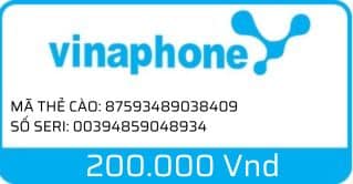 Hình thẻ cào Vinaphone mệnh giá 200k
