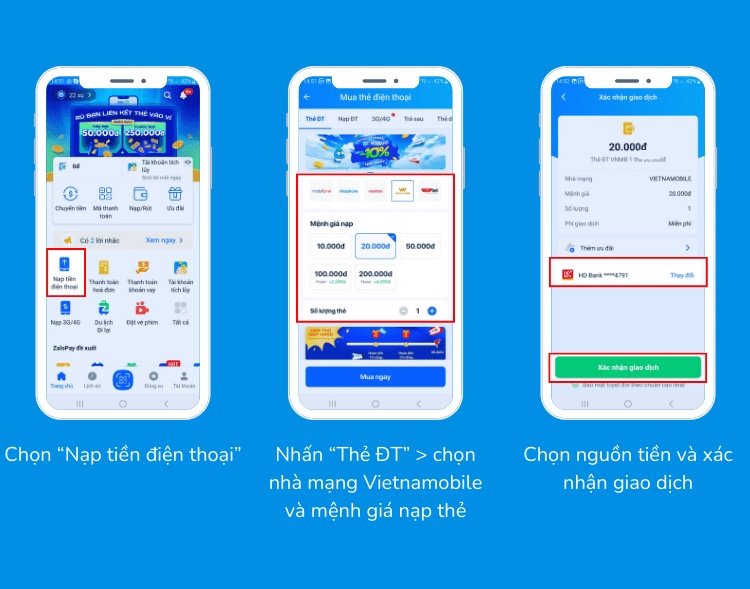 Mua thẻ điện thoại Vietnamobile trên ứng dụng ZaloPay