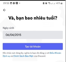 Nhấn chọn mục tạo tài khoản