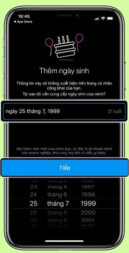 Nhập ngày tháng năm sinh