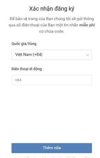 Nhập số điện thoại đăng ký VK