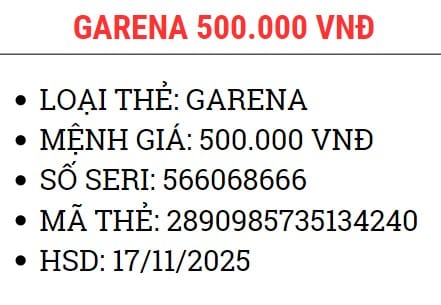 Share Ảnh Thẻ Garena 500K Chưa Nạp