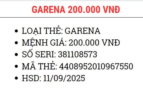 Thẻ Garena 200k Free
