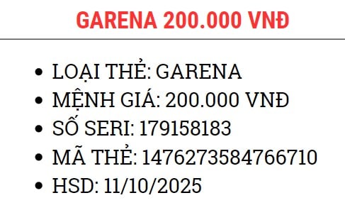 Thẻ Garena 200k