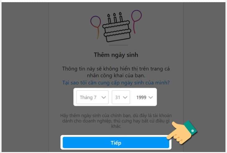 Tiếp theo chọn ngày tháng năm sinh