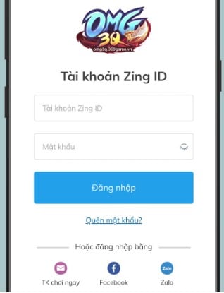 Truy cập game Omg 3Q và đăng nhập bằng Zing ID
