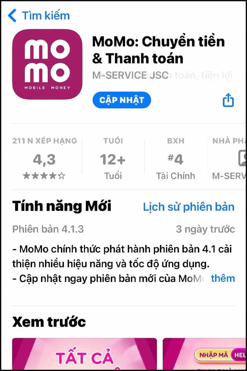 Tải ứng dụng momo