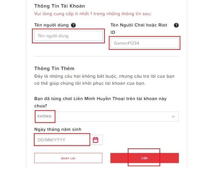 Điền thông tin sau đó nhấn tiếp