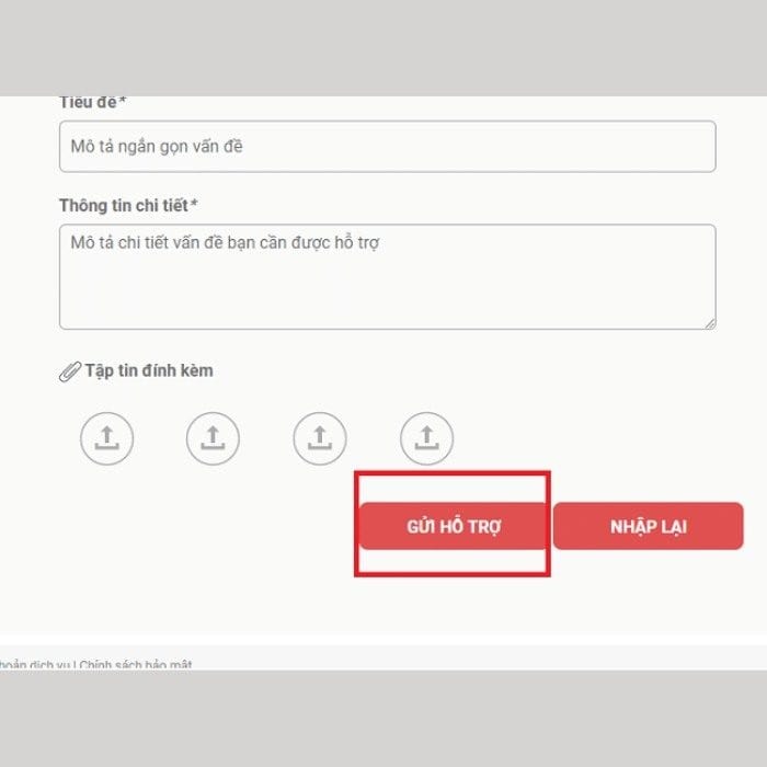 Điền vấn đề bị khóa và nhấn gửi hỗ trợ